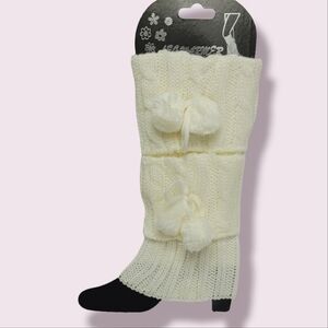 Knit Cream Boot Toppers w Pom Detail 1 pair OS